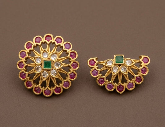 Antique gold tone small kemp-green-white flower sun moon hair jewel dj-53659