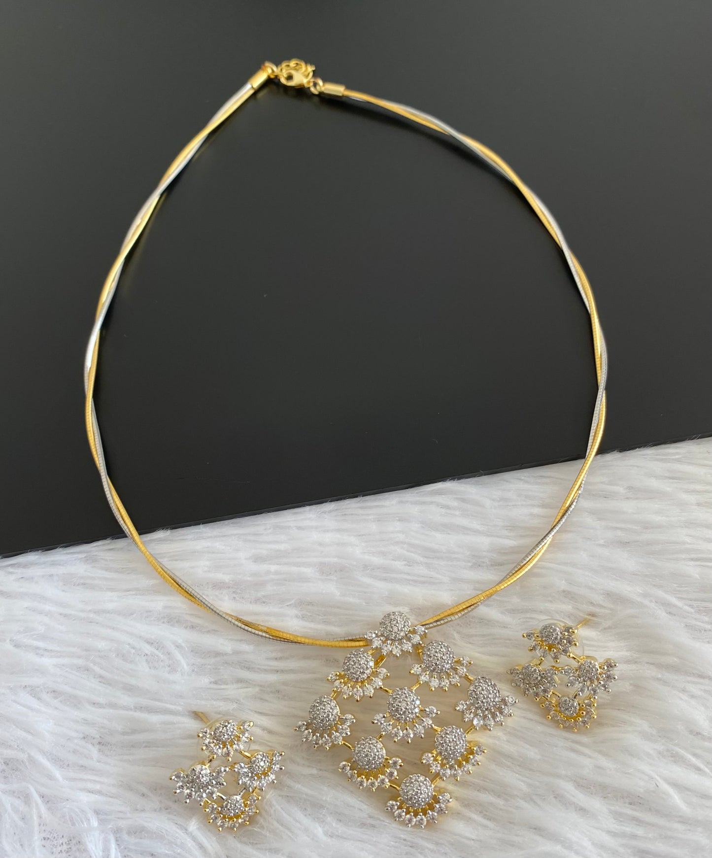 Two tone cz pendant set with kanti necklace dj-54035