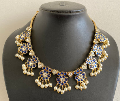 Gold tone precious blue-white pearl necklace dj-53238