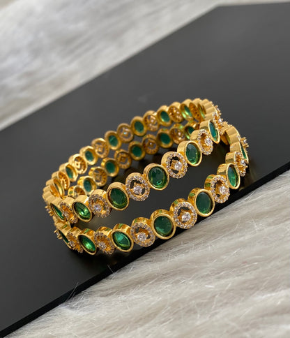 Gold tone cz white green oval stone bangles(2.10) dj-55166