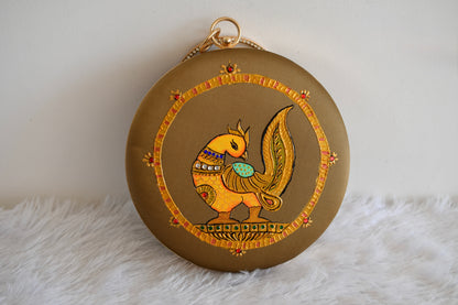 Tanjore painted golden silk clutch dj-52649