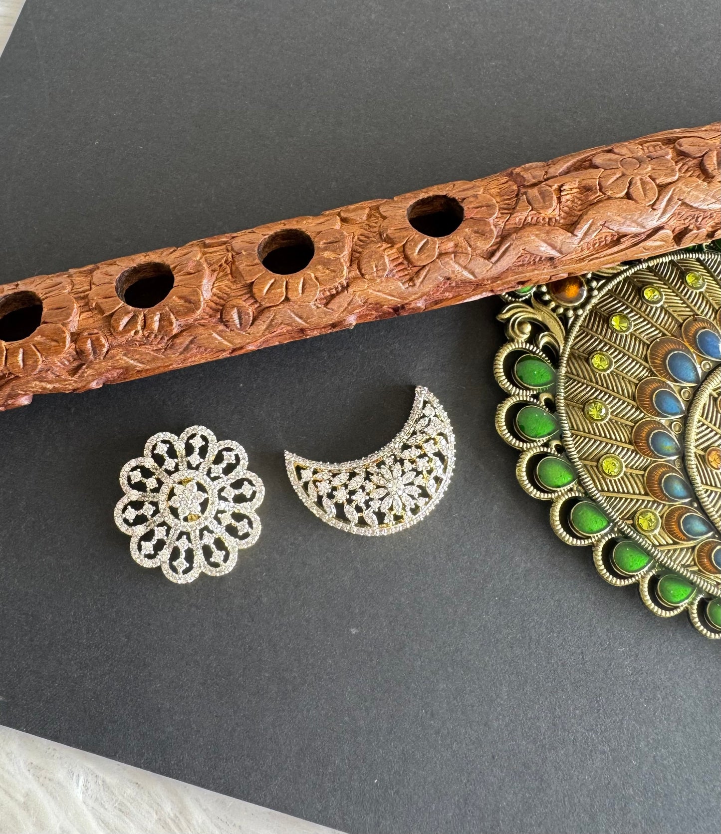 Two tone AD pink-green flower sun moon hair jewel dj-52023