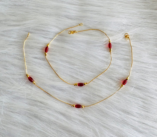 Gold tone 10.5 inches red beaded anklets dj-51310