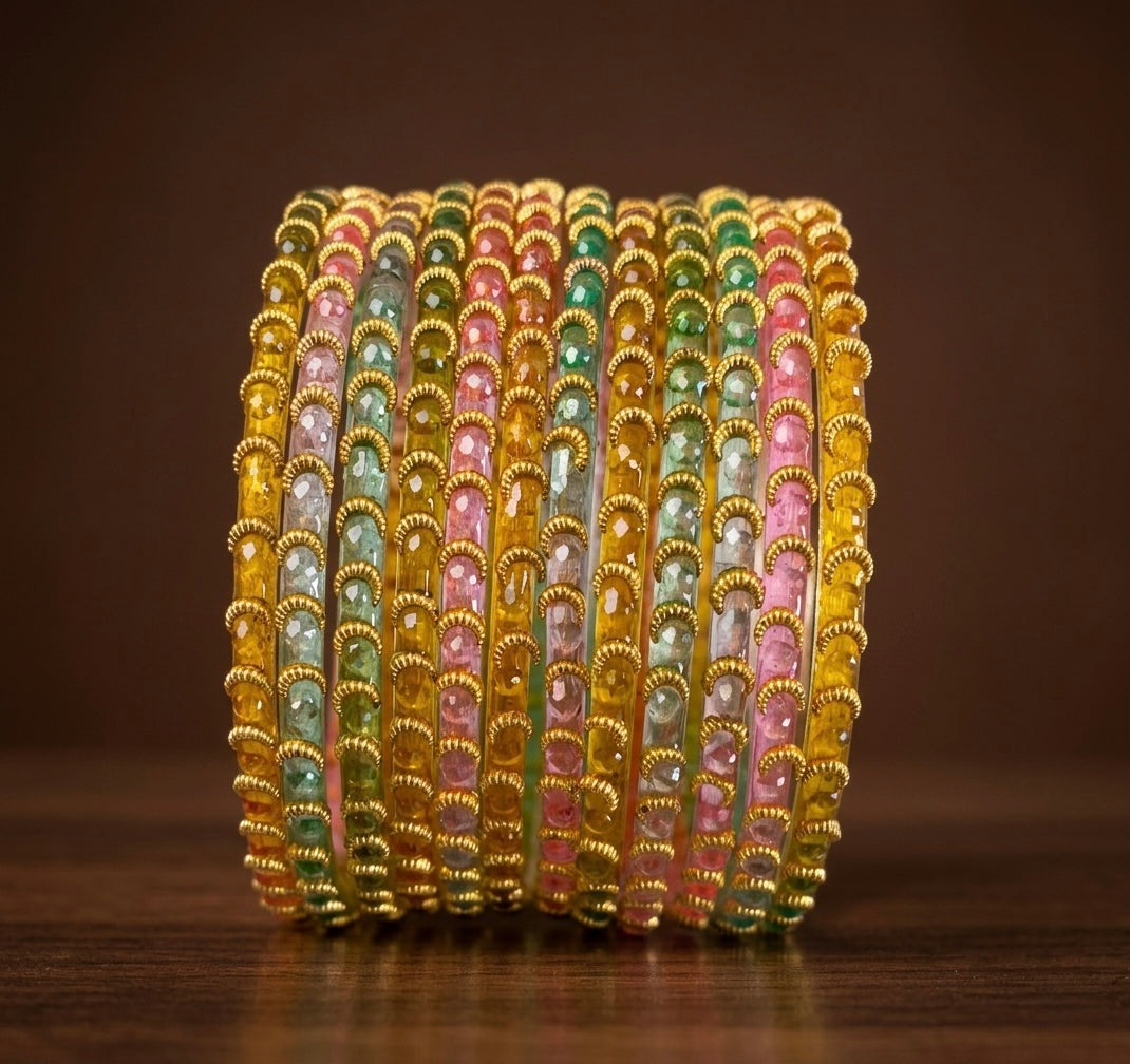 Set of 12 multi color glass bangles(2.6) dj-52881