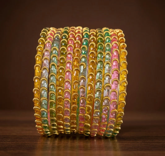 Set of 10 multi color glass bangles(2.10) dj-52882