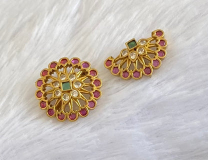 Antique gold tone small kemp-green-white flower sun moon hair jewel dj-53659
