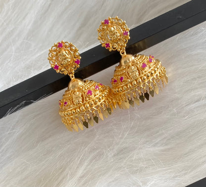Gold tone ruby stone lakshmi elakka jhumkka dj-54303
