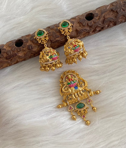 Antique gold tone gaja lakshmi meenakari pendant set dj-54744