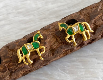 Gold tone green-white kundan jadau horse earrings dj-53543
