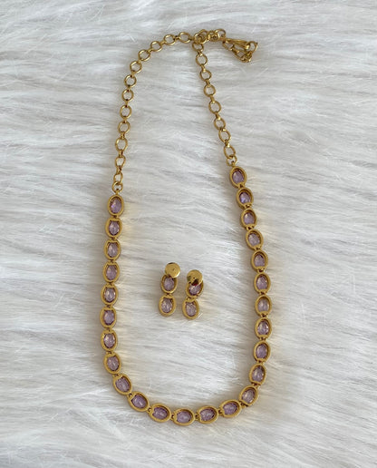Antique gold tone purple oval stone necklace set dj-54081
