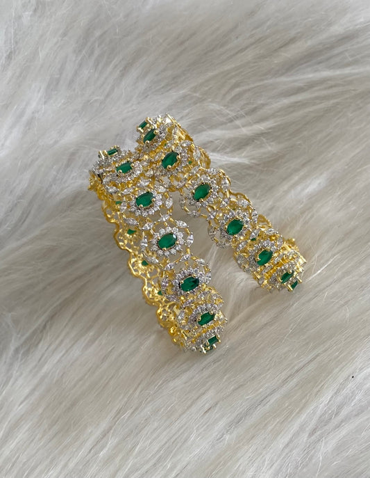 Two tone cz-emerald stone openable bangles(2.6) dj-55190