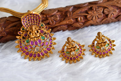 Matte finish kemp-green Naga Lakshmi pendant necklace set dj-51819