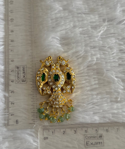 Gold tone pink-green-white kundan jadau reversible Gandaberunda pendant dj-51588