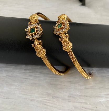 Antique gold tone white-green lakshmi kada type bangles(2.4) dj-53598
