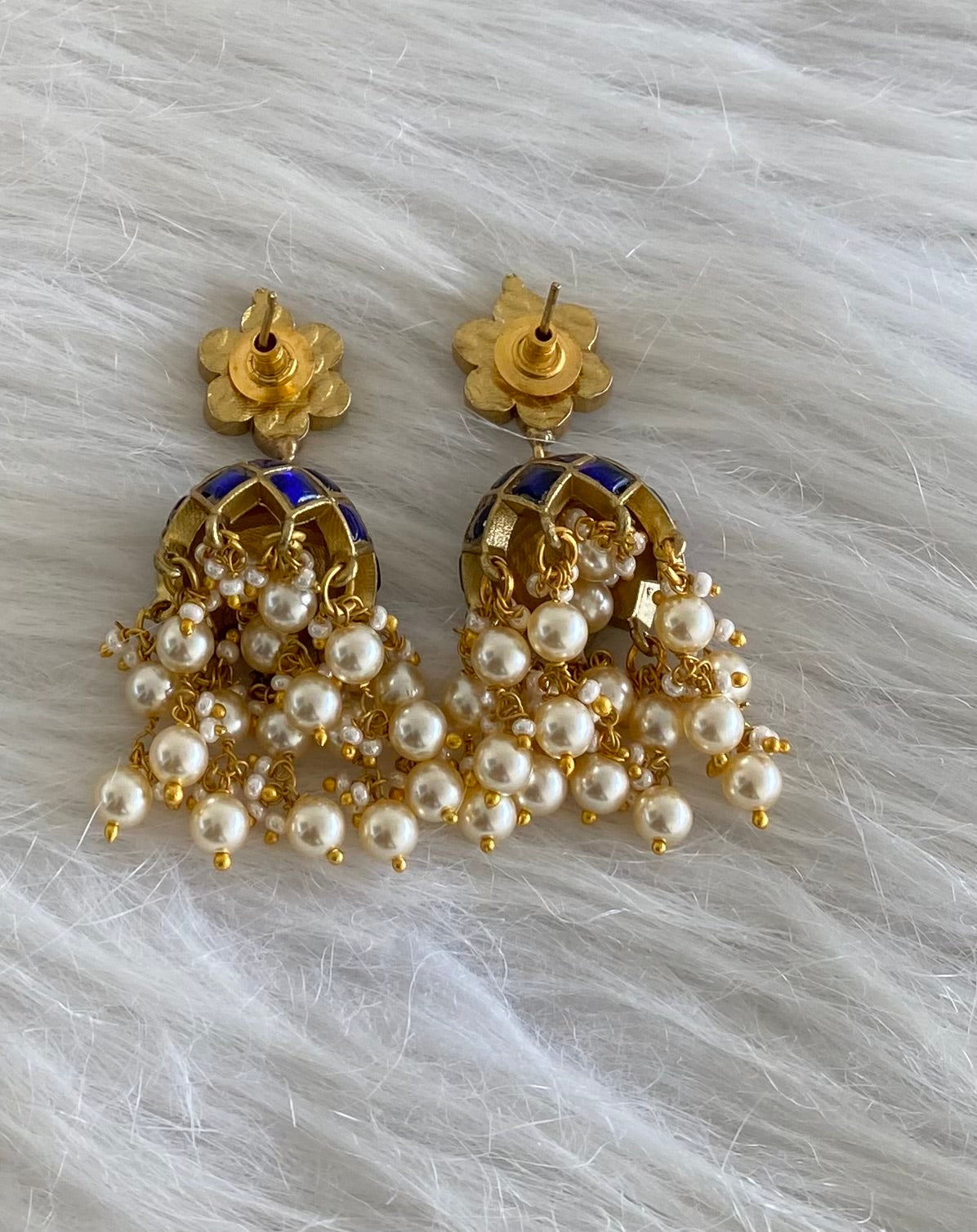 Antique gold tone blue-white stone kundan jadau pearl jhumkka  dj-54583