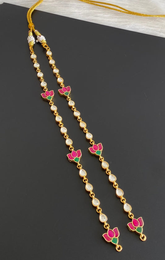 Antique gold tone Kundan jadau lotus chain for pendant dj-54186