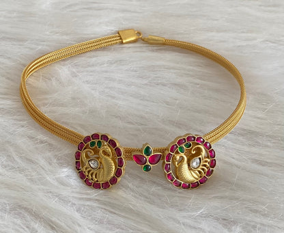 Gold tone kundan jadau pink-green-white swan necklace dj-55019