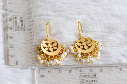 Gold tone pink-green-white kundan jadau bali bugadi earrings dj-52474