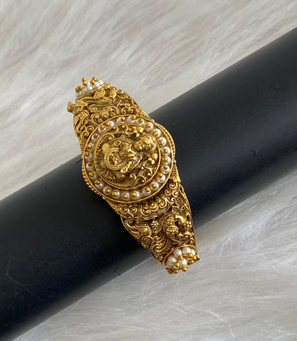 Antique gold tone lakshmi peacock pearl screw type kada/bracelet dj-54857