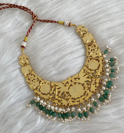 Antique gold tone peacock beads kundan jadau choker necklace dj-54166