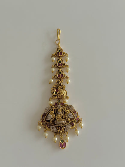 Antique gold tone lakshmi elephant peacock tikka dj-51374