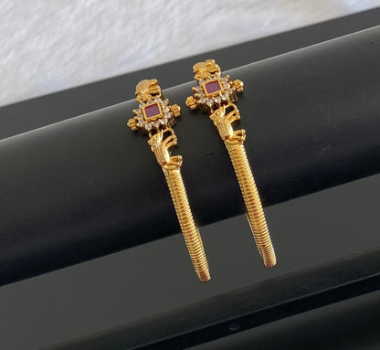 Antique gold tone pink-white stone elephant kada type bangles(2.6) dj-53460