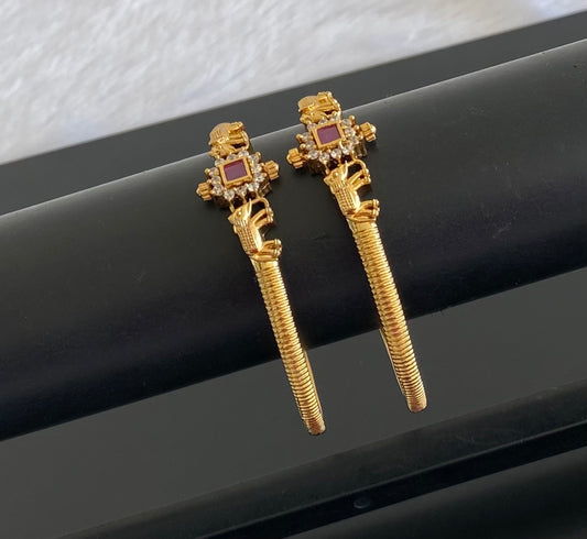 Antique gold tone pink-white stone elephant kada type bangles(2.8) dj-53461