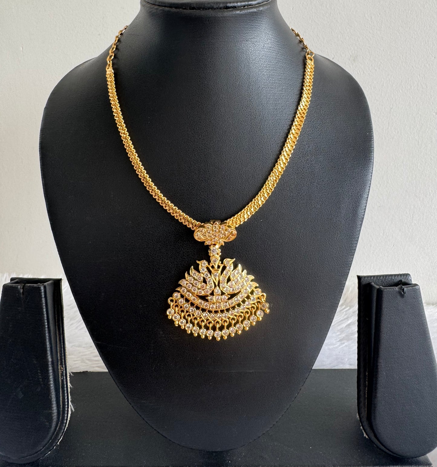 Gold tone south indian AD white swan attigai/necklace dj-51740