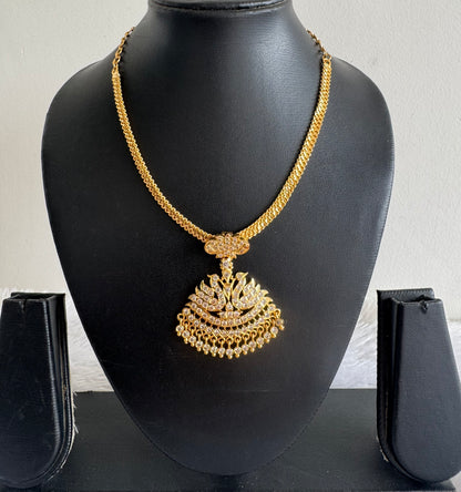 Gold tone south indian AD white swan attigai/necklace dj-51740