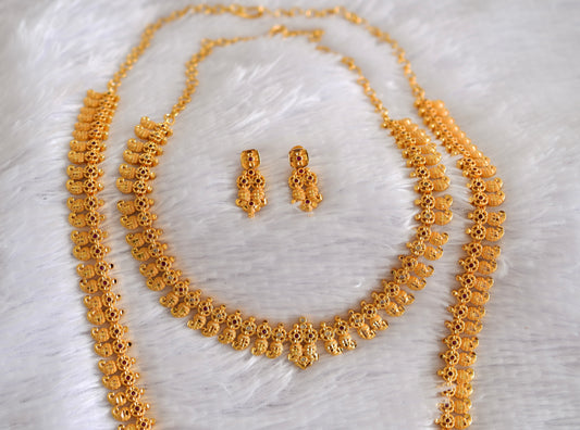 Gold tone pink-white kerala style mango haar combo set dj-52677