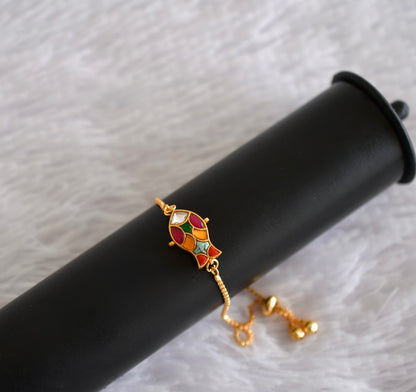 Gold tone multicolor kundan jadau fish bracelet dj-52672