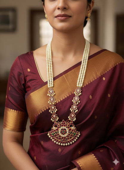 Gold tone precious kemp-green-white pearl peacock haar dj-52263