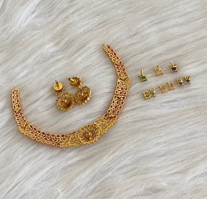 Antique gold tone cz ruby white colour changeable necklace set dj-54753