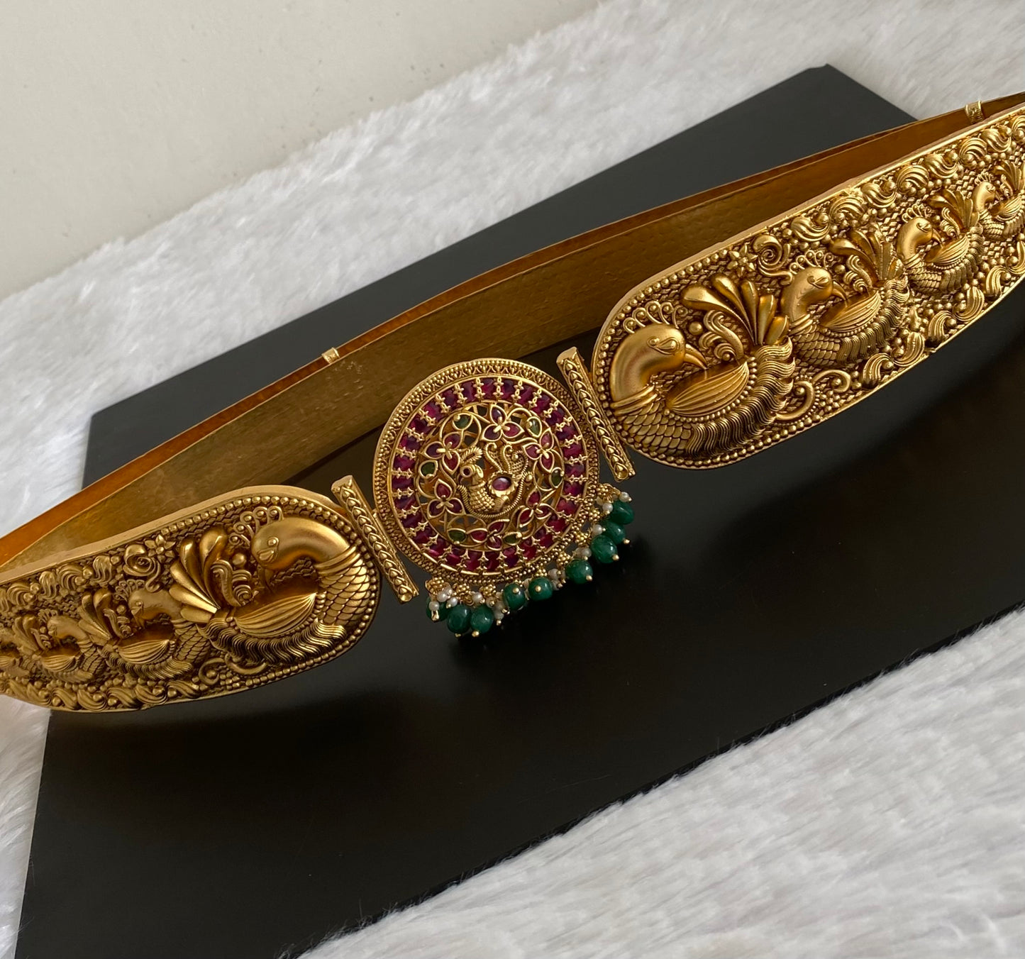 Matte finish pink-green kundan jadau Peacock waist band dj-53525