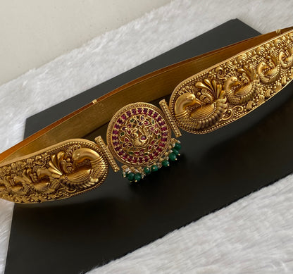 Matte finish pink-green kundan jadau Peacock waist band dj-53525