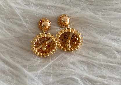 Gold tone ad pink-white stone south Indian jhumkka dj-54895