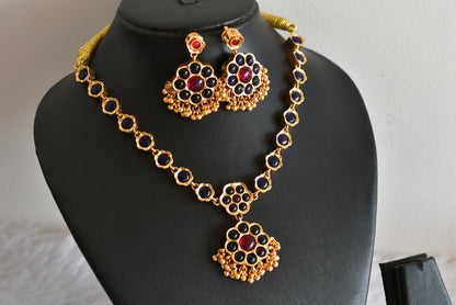 Matte finish blue flower reversible necklace set dj-52209