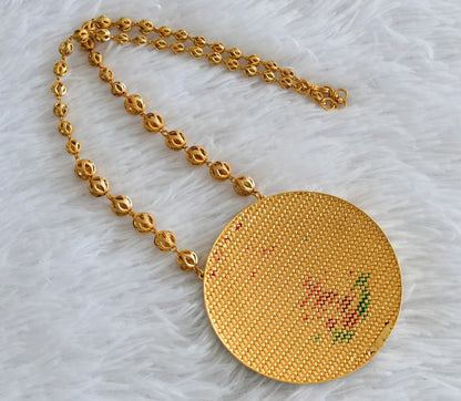 Gold tone pink-green kundan jadau shri chakram round necklace dj-53995