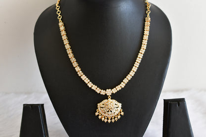Gold tone AD white stone south Indian flower necklace dj-53333