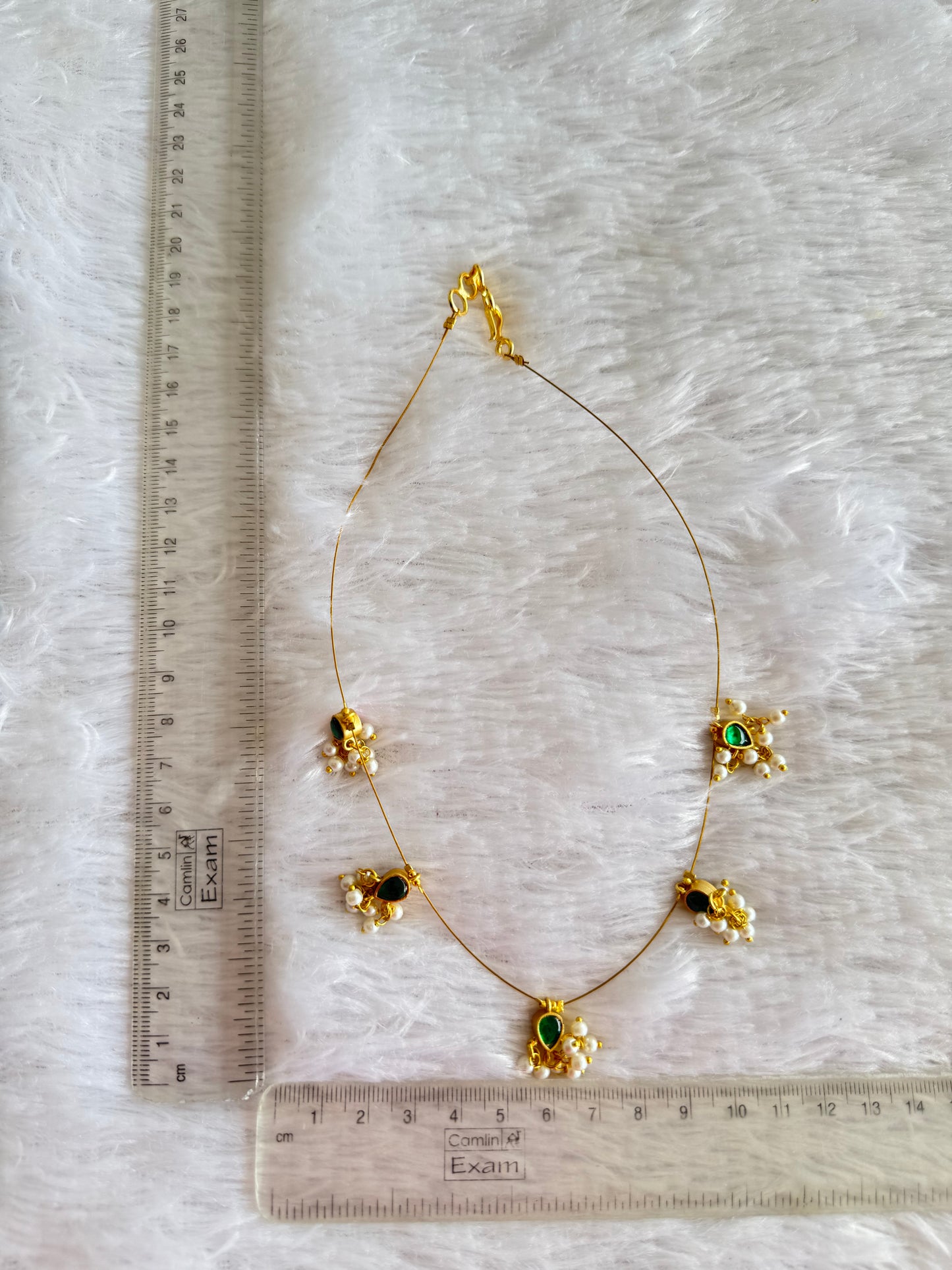 Gold tone pink-green kundan jadau reversible invisible necklace dj-51548