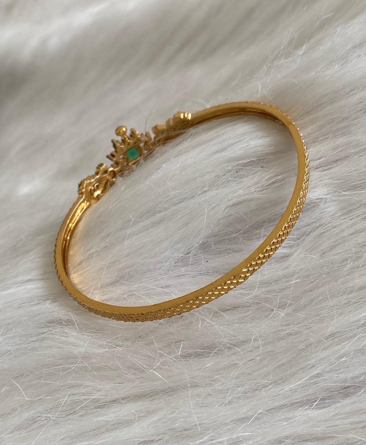 Antique gold tone white-green stone lakshmi single kada (2.8) dj-54779