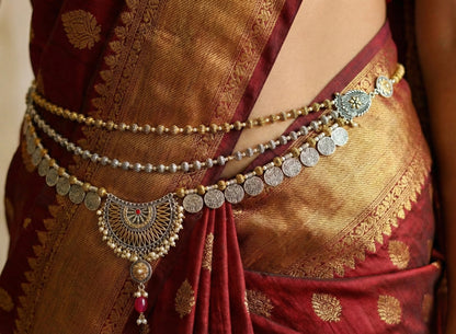 Dual tone coin designer multilayer hip chain dj-40271