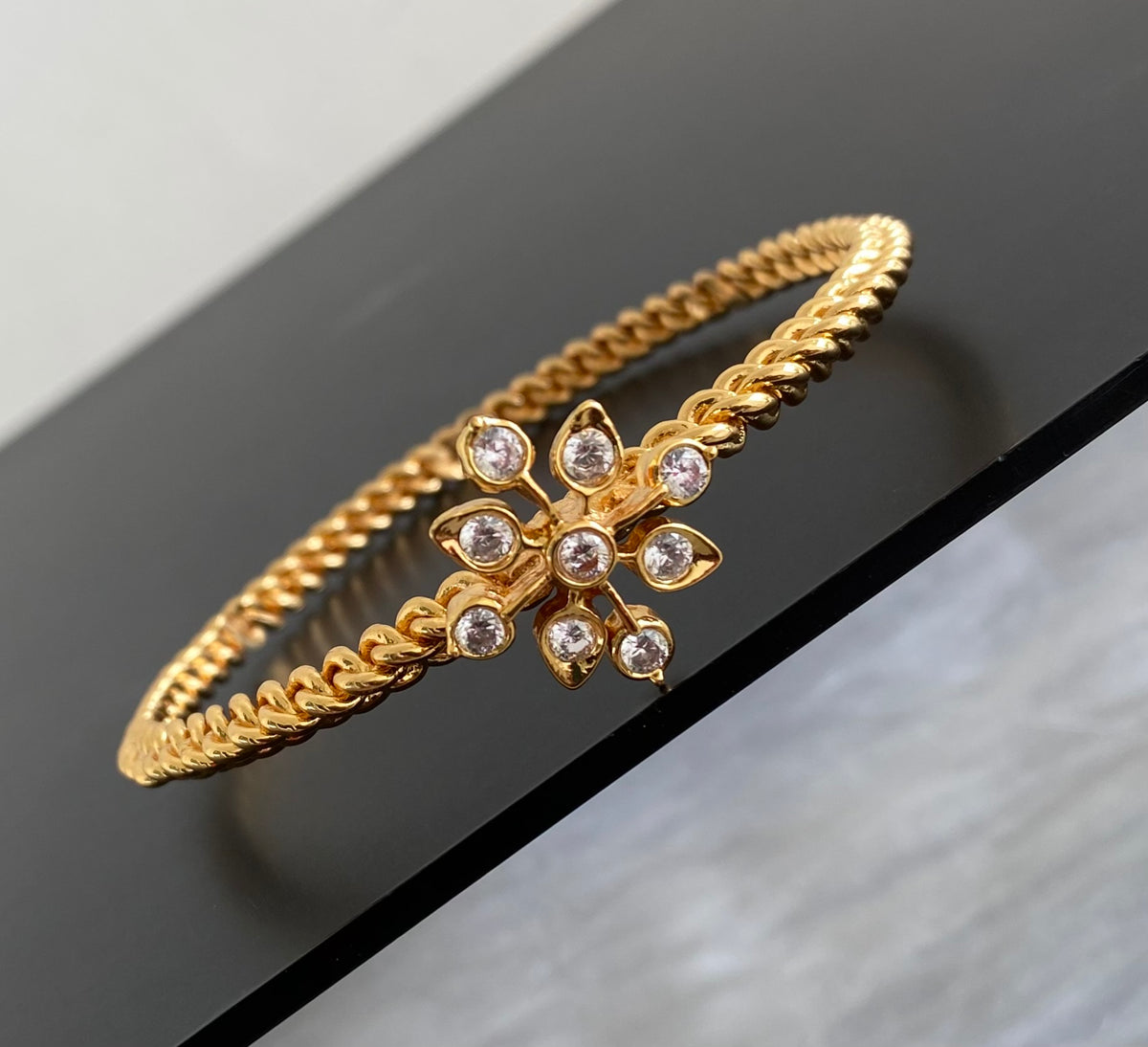 Gold tone AD white stone kada/bangle(2.4) Dj-54878