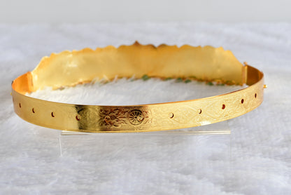 Gold tone pink-green-white kundan jadau flower waist band dj-52185