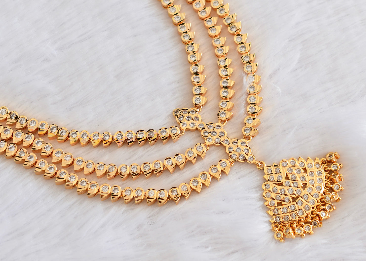 Gold tone AD white south indian style mango layer necklace  dj-53337