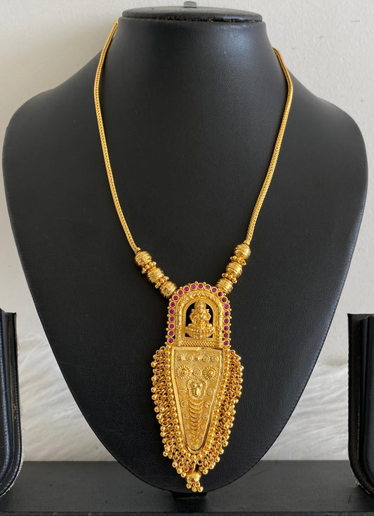 Gold tone kerala style pink stone nettipattam lakshmi necklace dj-54128