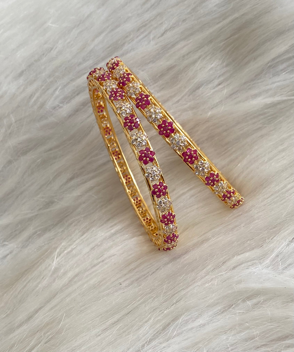 Gold tone ruby white stone nakshatra bangles(2.10) dj-55153