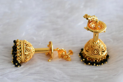Gold Tone Kerala style Black Lakshmi long jhumkka dj-51802