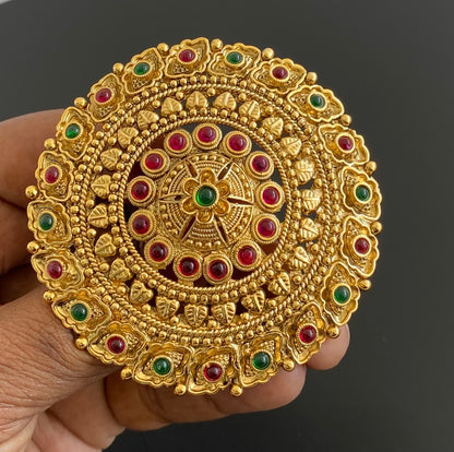 Antique gold tone kemp-green round hair jewel(rakodi)dj-53625