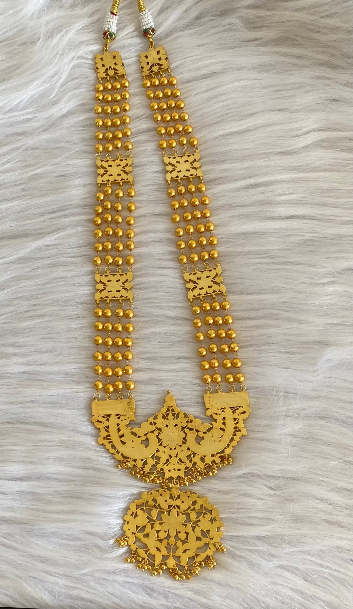 Gold tone pink-green-white flower kundan jadau haar dj-54158